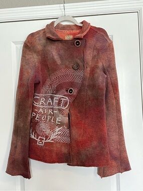 The People Of The Labyrinths wool blend, red and orange mottled-dye jacket